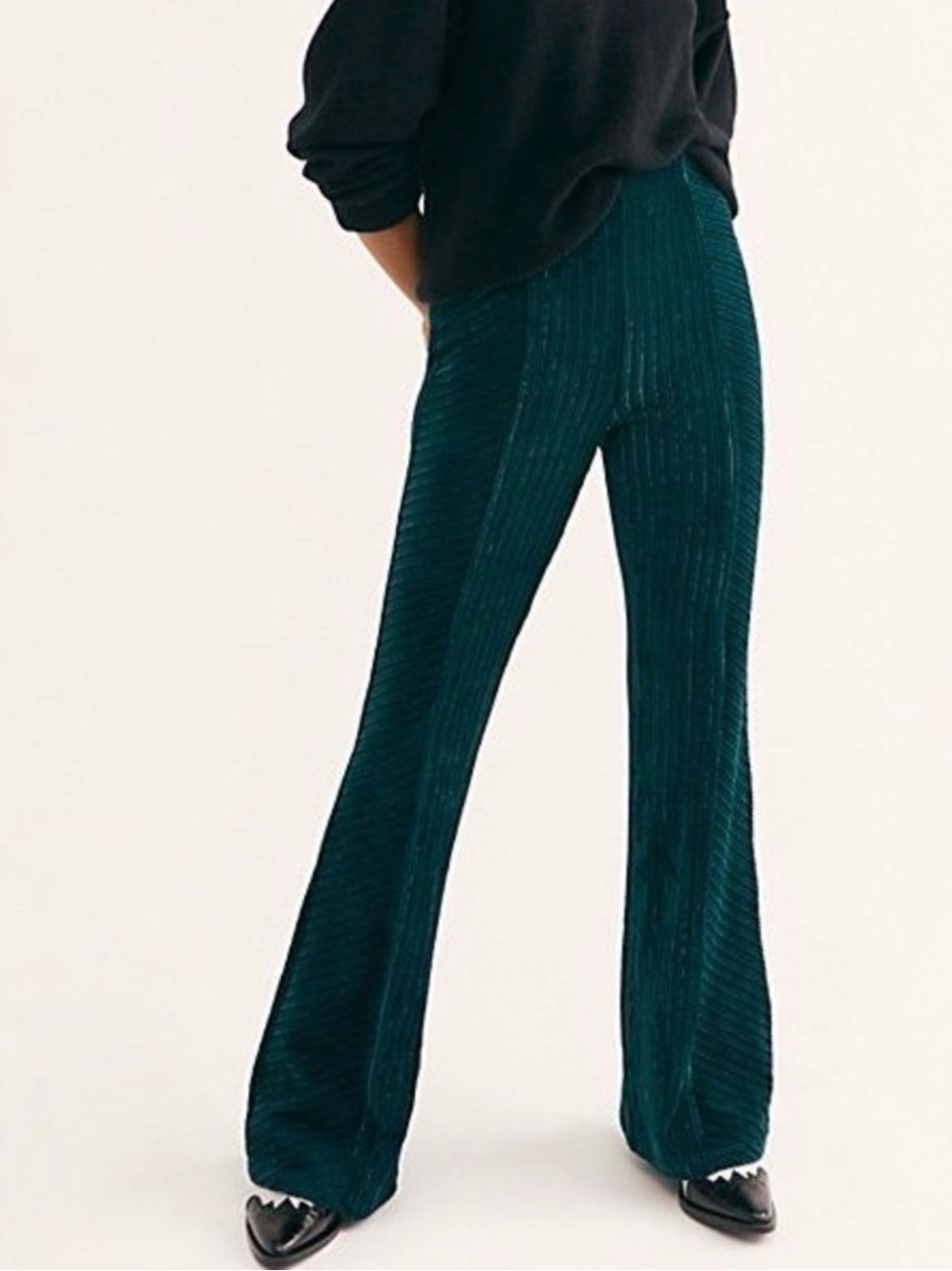 Free People Deep Teal Ribbed Velvet Flare Pants